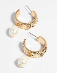 Gold Plated Freshwater Pearl Hoop Earrings - link has visual effect only