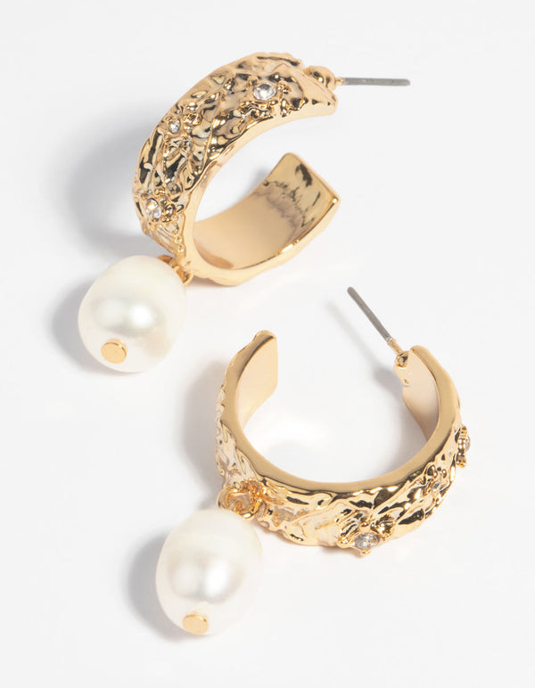 Gold Plated Freshwater Pearl Hoop Earrings