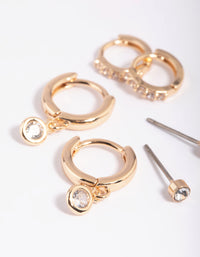 Gold Clear Stud & Huggie Earring Stack Pack - link has visual effect only