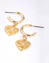 Gold Plated Rose Quartz Heart Hoop Earrings - link has visual effect only