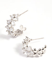 Rhodium Diamond Simulant Floral Hoop Earrings - link has visual effect only