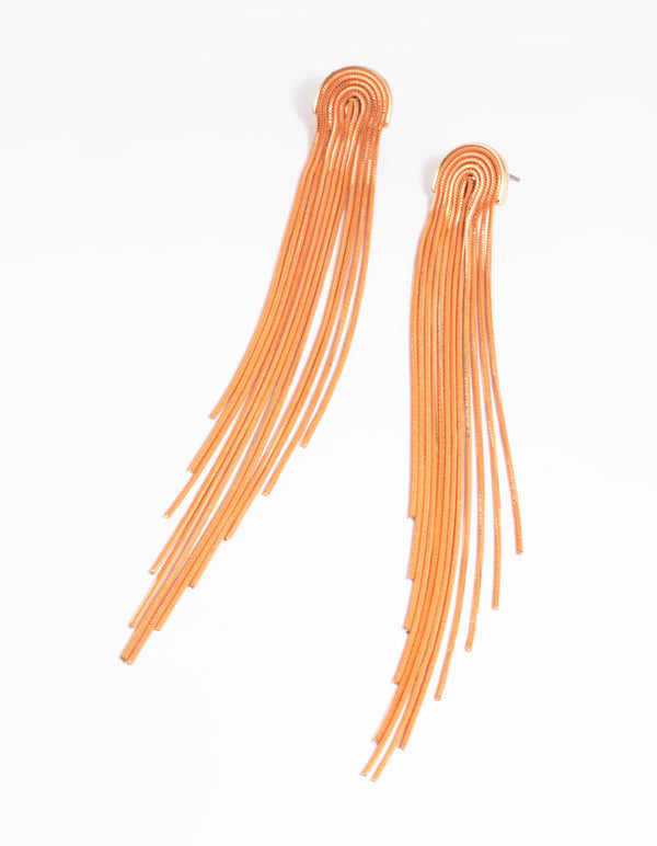 Orange Waterfall Chain Drop Earrings