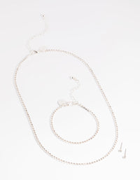 Silver Diamante Necklace Bracelet & Earrings Set - link has visual effect only