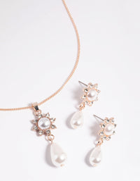 Rose Gold Pearl Flower Necklace & Earrings Set - link has visual effect only