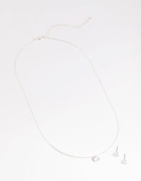 Silver Dainty Diamante Necklace & Earrings Set - link has visual effect only