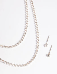 Silver Diamante Layered Necklace & Earrings Set - link has visual effect only