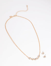 Gold Diamante Chain Necklace & Earrings Set - link has visual effect only