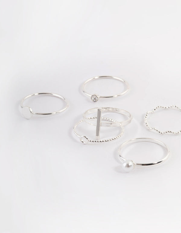 Silver Dainty Pearly Ring 6-Pack - Lovisa