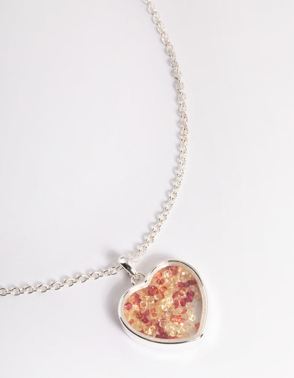 Silver Heart Diamante Shaker Necklace