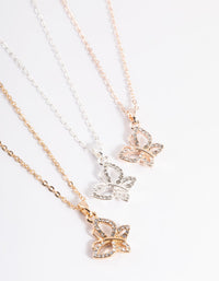 Mixed Metal Diamante Butterfly Necklace Pack - link has visual effect only