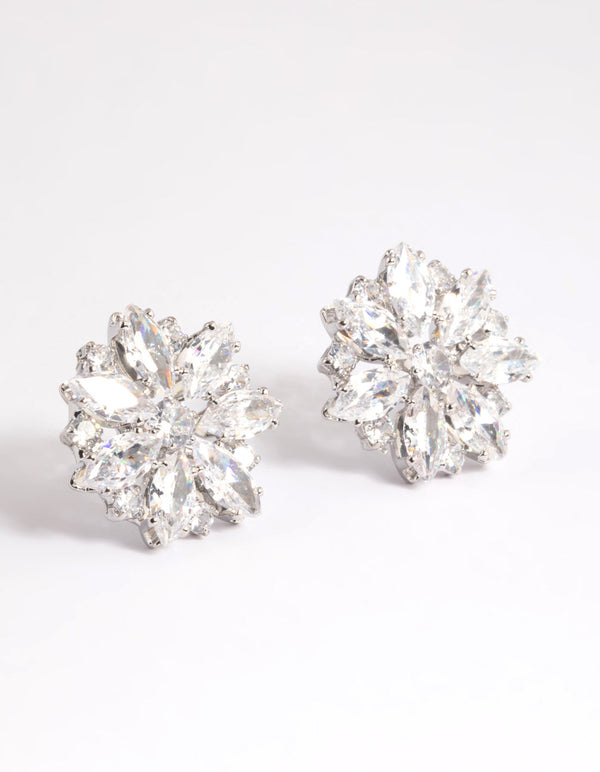 Rhodium Diamante Snowflake Stud Earrings