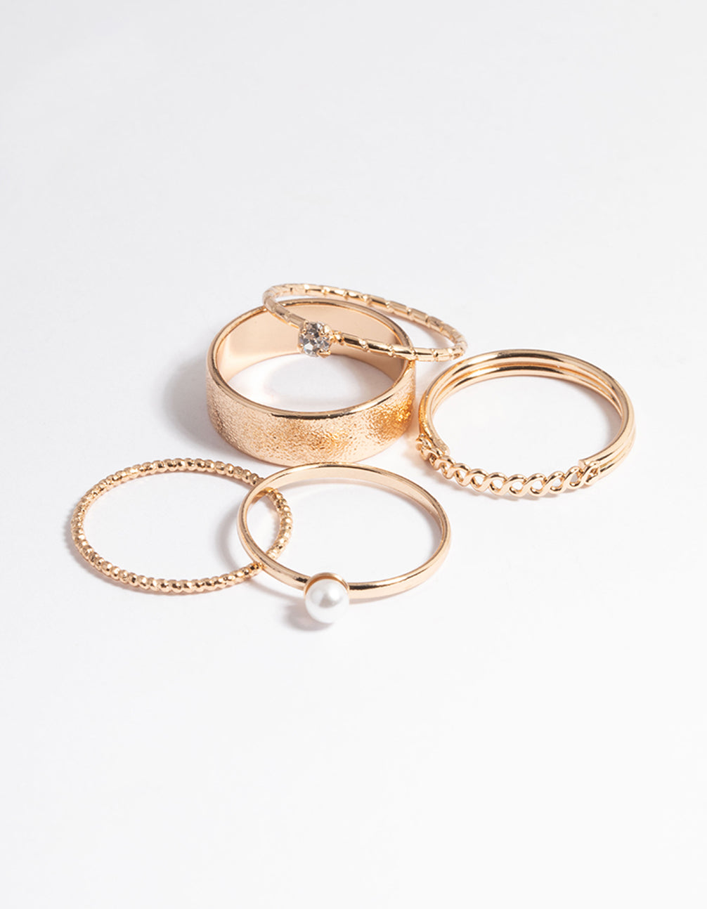 Gold Pearl & Diamante Mix Ring 5-Pack - Lovisa