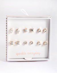 Gold Mixed Cut Diamante Stud Earrings 6-Pack - link has visual effect only