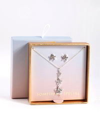 Silver Diamante Star Drop Necklace & Stud Earrings - link has visual effect only