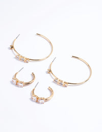 Gold Plated Cubic Zirconia Teardrop 2 Size Hoop Earrings - link has visual effect only