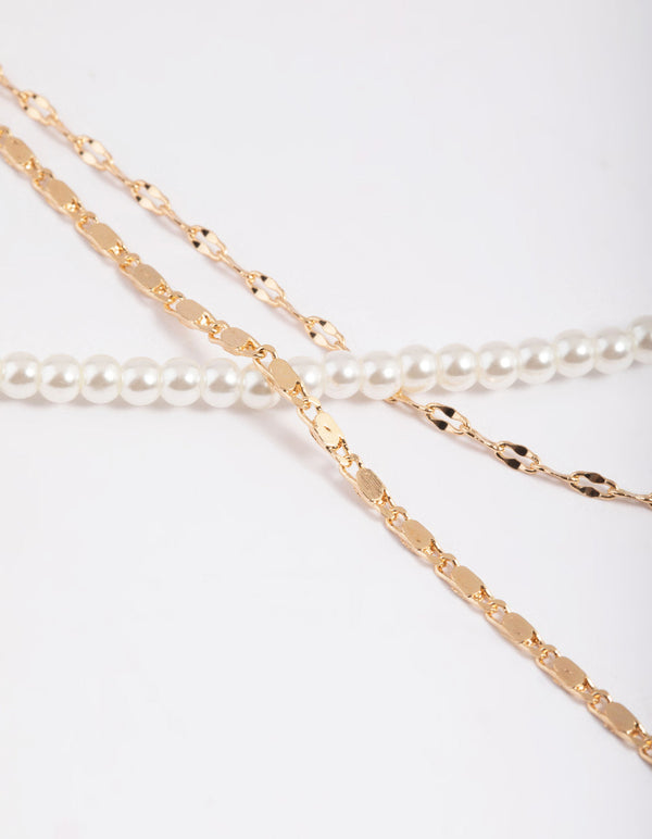 Gold Pearly Mix Chain 3 Row Necklace - Lovisa