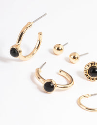 Gold Black Onyx Disc Stack Earring Pack - link has visual effect only