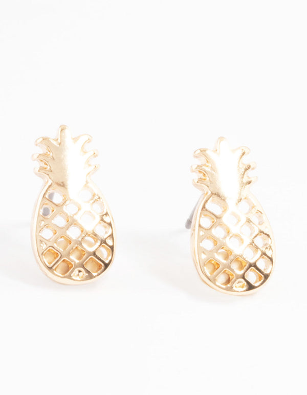Gold Pineapple Stud Earrings