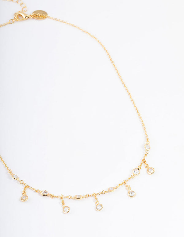 Gold Plated Cubic Zirconia Dainty Chain Drop Necklace