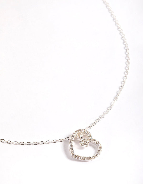 Silver Asymmetrical Diamante Heart Necklace