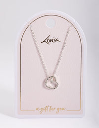 Silver Asymmetrical Diamante Heart Necklace - link has visual effect only