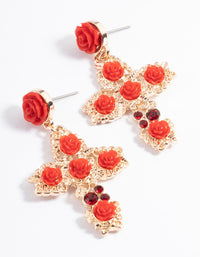 Red Gold Filigree Cross Drop Earrings - link has visual effect only