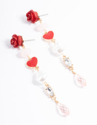 Red Rose Heart Pearly Drop Earrings - link has visual effect only