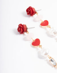 Red Rose Heart Pearly Drop Earrings - link has visual effect only