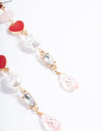 Red Rose Heart Pearly Drop Earrings - link has visual effect only