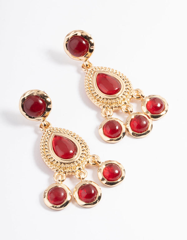 Red Open Stone Teardrop Earrings