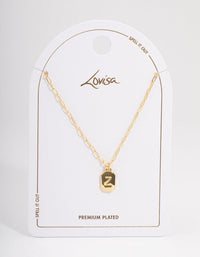 Letter Z Gold Plated Rectangle Pendant Initial Necklace - link has visual effect only