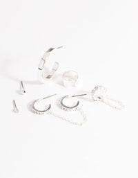 Silver Diamante & Plain Mix Stud & Earring 6-Pack - link has visual effect only