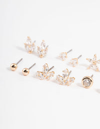 Gold Cubic Zirconia Marquise Flower Earrings 6-Pack - link has visual effect only