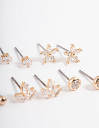 Gold Cubic Zirconia Marquise Flower Earrings 6-Pack - link has visual effect only