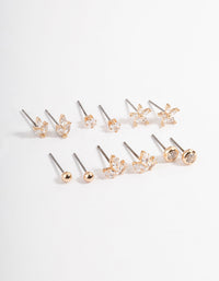 Gold Cubic Zirconia Marquise Flower Earrings 6-Pack - link has visual effect only