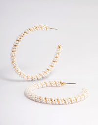 Gold Big Pearly Twist Hoop Earrings - link has visual effect only