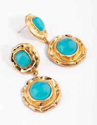 Gold & Turquoise Molten Round Drop Earrings - link has visual effect only