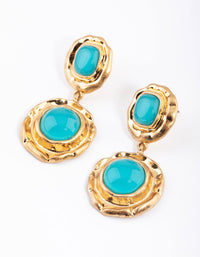 Gold & Turquoise Molten Round Drop Earrings - link has visual effect only