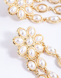 Gold Statement Pearl Flower Drop Earrings - link has visual effect only