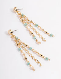 Gold Mixed Three Tassel Bead Drop Earrings - link has visual effect only