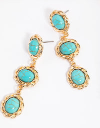 Gold Vintage Three Stone Drop Earrings - link has visual effect only