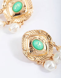 Gold Vintage Pearl Tassel Stud Earrings - link has visual effect only