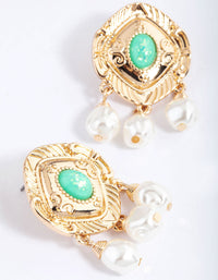 Gold Vintage Pearl Tassel Stud Earrings - link has visual effect only