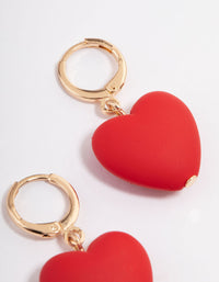 Gold Red Bubble Heart Huggie Earrings - link has visual effect only