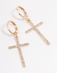 Gold Diamante Cross Huggie Earrings - link has visual effect only