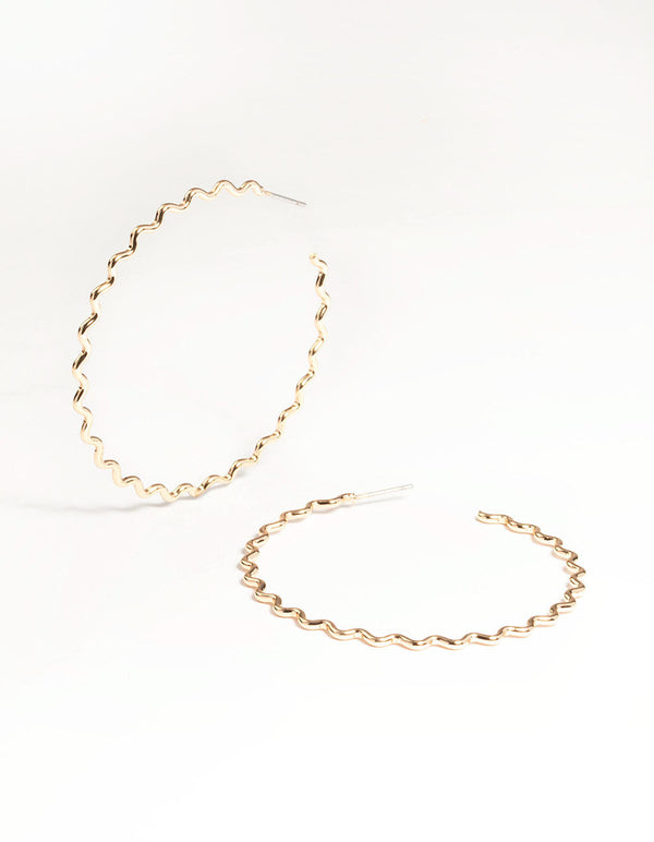 Gold Wavy Hoop Earrings