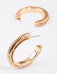 Gold Ribbed Hoop Earrings - link has visual effect only