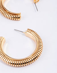 Gold Ribbed Hoop Earrings - link has visual effect only