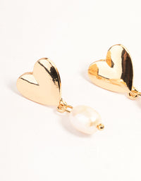 Gold Heart & Pearl Drop Earrings - link has visual effect only