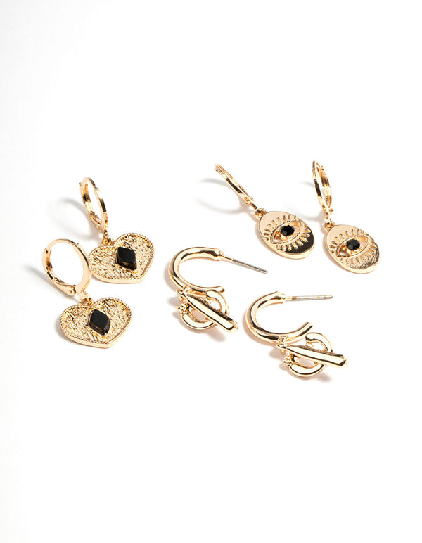 Gold Jet Cactus Earrings Set